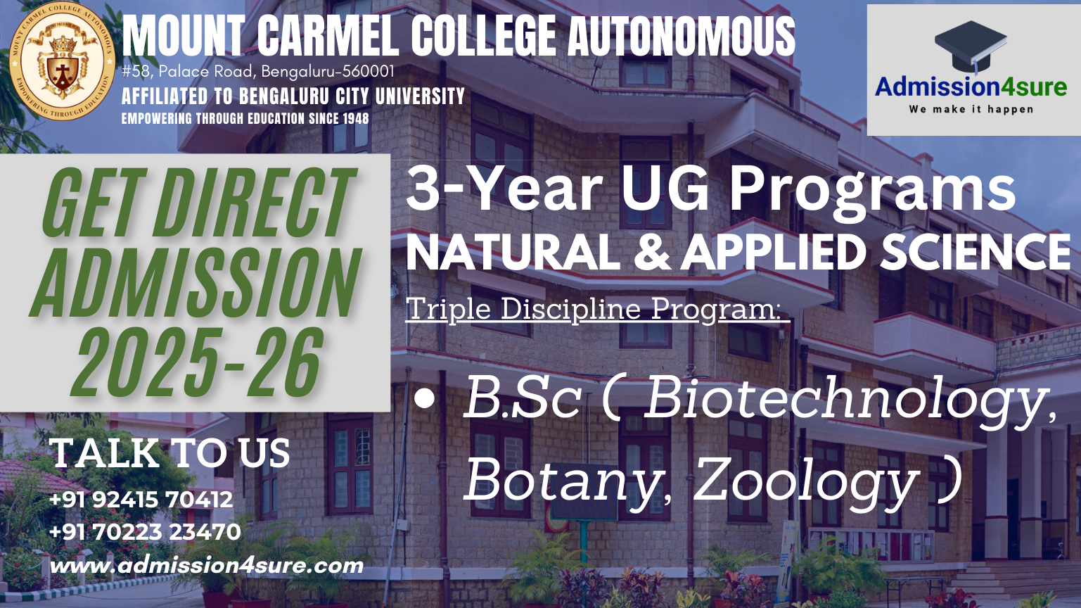 direct admission in Mount Carmel College, Autonomous into the 3-Year UG ...